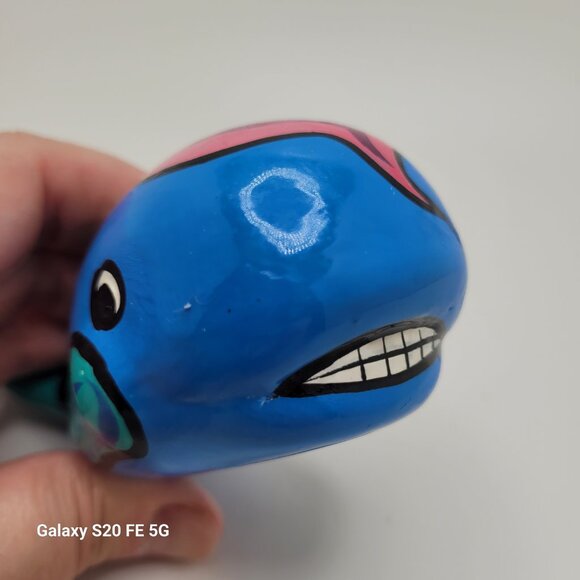 Mexican Pottery Whale Hand Painted Blue - Picture 6 of 8
